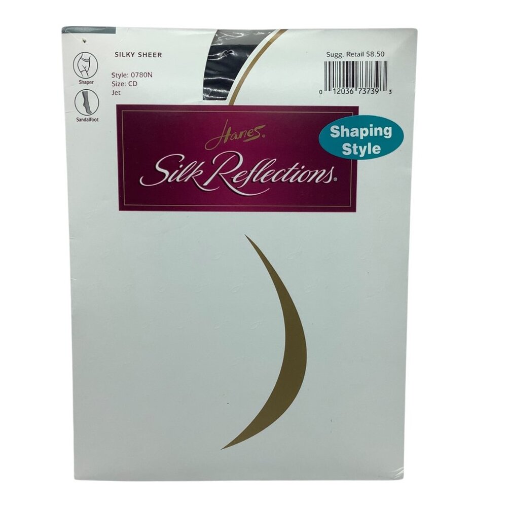 Hanes Silk Reflections Silky Sheer Shaping Style Pantyhose Size CD Jet Black